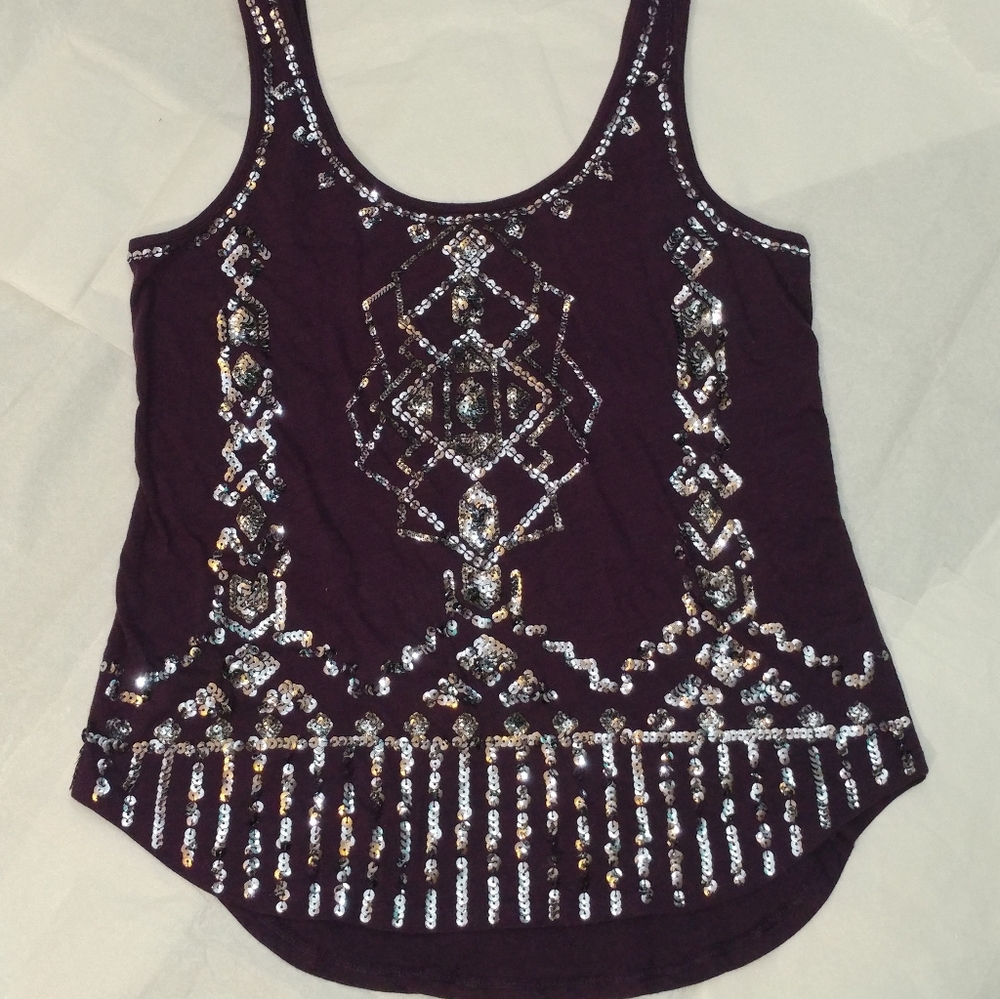 EXPRESS PURPLE TANK TOP - SILVER SEQUINS - SMALL PETITE